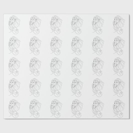 手描きのライオン - ミニマリスト ラインアート ラッピングペーパー (フラット)
