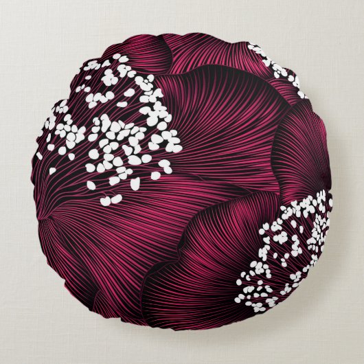 手描きのラクダの花柄 ラウンドクッション (正面)