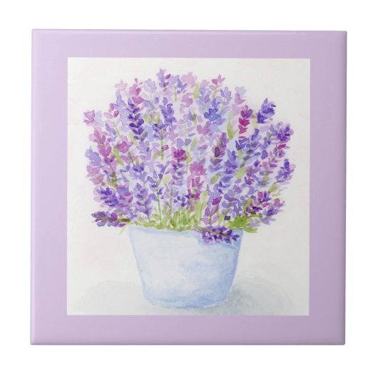 手描きのラフな水彩ラベンダーの花 タイル (正面)