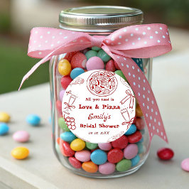 手描きのラブ＆ピザ ブライダルシャワー ラウンドシール