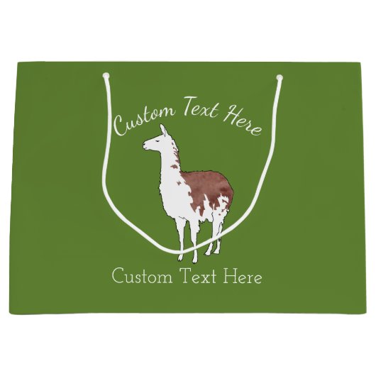 手描きのラマのU一突きの背景色 ラージペーパーバッグ (正面)