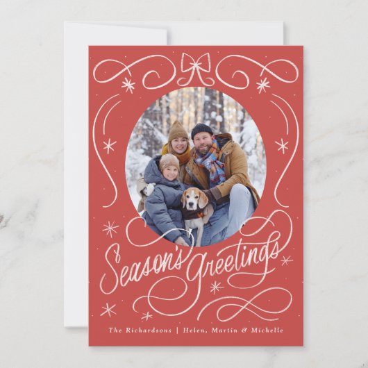 手描きのリボンと弓の季節のごあいさつ写真 シーズンカード (正面)