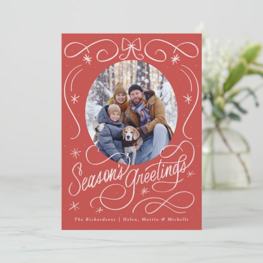 手描きのリボンと弓の季節のごあいさつ写真 シーズンカード (スタンド正面)