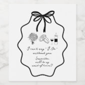 手描きのリボンと花のドレスの結婚式の証人依頼 ワインラベル (シングルラベル)