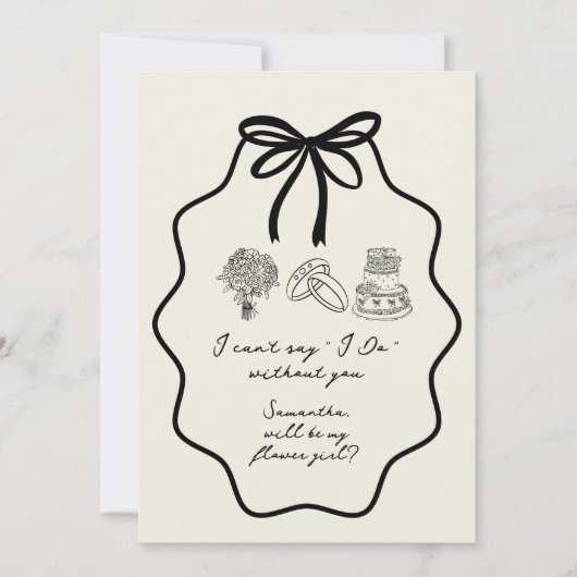 手描きのリボンと花のフラワガール プロポーズ 招待状 (正面)