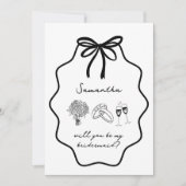 手描きのリボンと花のブライズメイド提案カード 招待状 (正面)