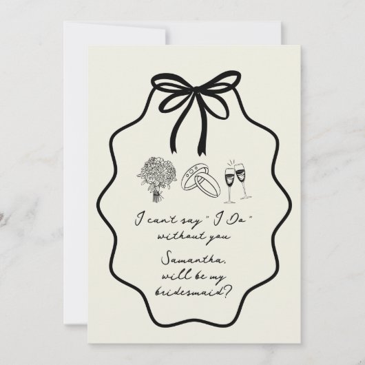 手描きのリボンと花のブライズメイド提案 招待状 (正面)