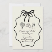 手描きのリボンと花のブライズメイド提案 招待状 (正面)