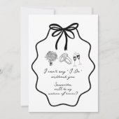 手描きのリボンと花のマザー・オブ・オナー提案 招待状 (正面)