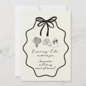 手描きのリボンと花のメイドオブオナー プロポーズ 招待状 (正面)