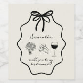 手描きのリボンと花の花嫁の提案 ワインラベル (シングルラベル)