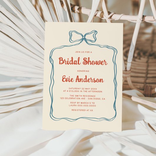手描きのリボンフレーム ブライダルシャワー 招待状