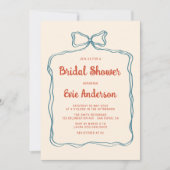 手描きのリボンフレーム ブライダルシャワー 招待状 (正面)