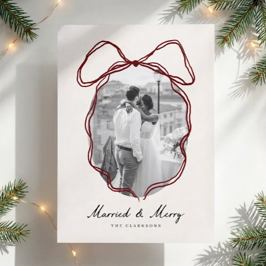 手描きのリボンフレーム 新婚クリスマスフォト 招待状