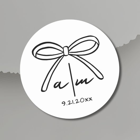 手描きのリボン付きの幻想的な結婚式モノグラム ラウンドシール