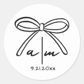 手描きのリボン付きの幻想的な結婚式モノグラム ラウンドシール (正面)
