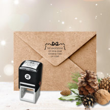 手描きのリボン飾り付返信先住所スタンプ