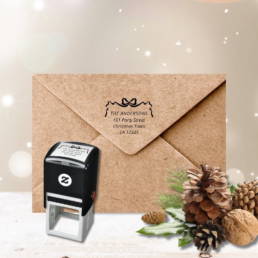 手描きのリボン飾り付返信先住所スタンプ セルフインキングスタンプ