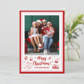 手描きのリボン+ボウ・クリスマス+ホリデー写真 シーズンカード (スタンド正面)