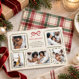 手描きのレトロなリボンの5枚の写真の家族のクリスマス シーズンカード