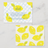 手描きのレモンと青のチェック柄の詳細 エンクロージャーカード (正面/裏面)