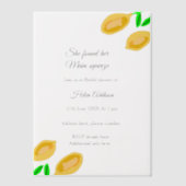 手描きのレモンリーフがディテールを追加 ブライダルシャワー ベラム紙招待状 (正面)