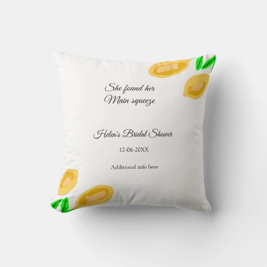 手描きのレモンリーフがQRコードの結婚前のお祝いを追加 クッション (正面)