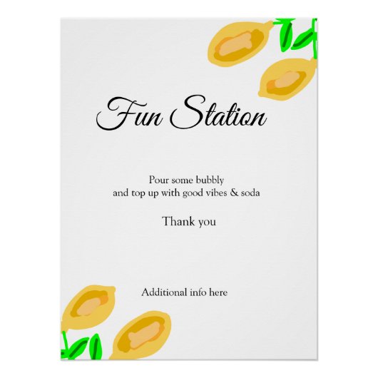 手描きのレモンリーフがQRコードの結婚式前のお祝いギフトに ポスター (正面)