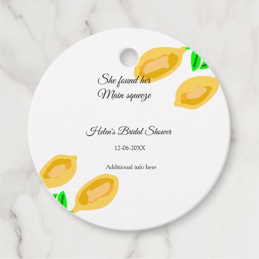 手描きのレモンリーフがQRコードの結婚式前パーティーを追加 フェイバータグ (正面)