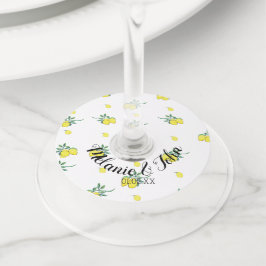 手描きのレモン柄 - カップル名 ワイングラスタグ