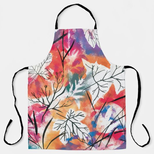 手描きのレモン、青い葉のパターン。 エプロン (正面)