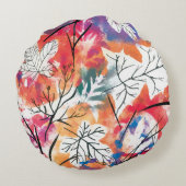 手描きのレモン、青い葉のパターン。 ラウンドクッション (裏面)