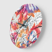 手描きのレモン、青い葉のパターン。 ラージ壁時計 (傾斜)