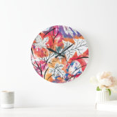 手描きのレモン、青い葉のパターン。 ラージ壁時計 (ホーム)