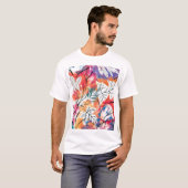 手描きのレモン、青い葉のパターン。 Tシャツ (正面フル)