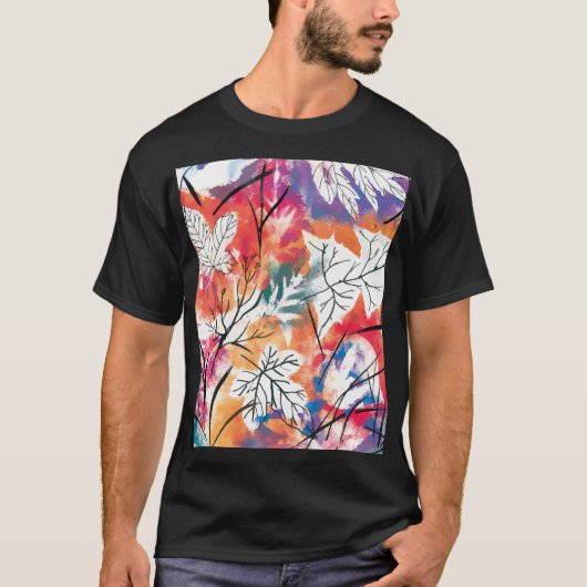 手描きのレモン、青い葉のパターン。 Tシャツ (正面)