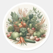 手描きのロカール野菜市場ベイビーシャワーステッカー ラウンドシール (正面)