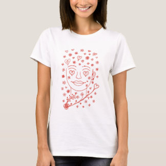 手描きのロマンティックな線画イラスト Tシャツ