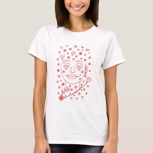 手描きのロマンティックな線画イラスト Tシャツ (正面)