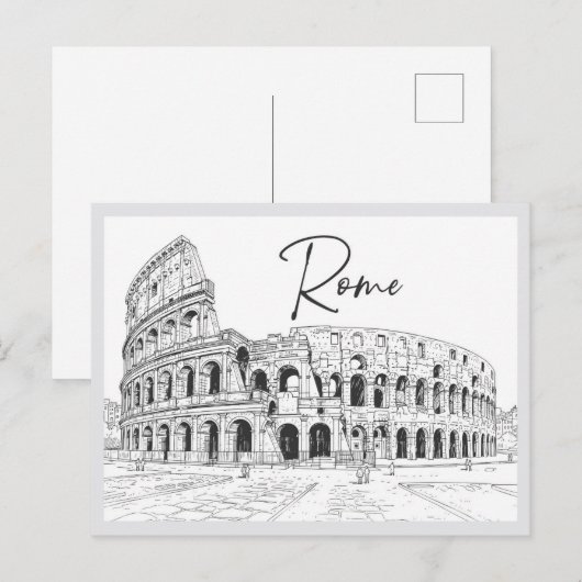 手描きのローマのコロッセオ イタリアのランドマーク ポストカード (正面/裏面)