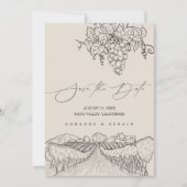手描きのワイナリー ヴィンテージ カリフォルニア ナパ バレーの結婚式 セーブザデート (正面)