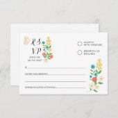 手描きのワイルドフラワーが飾られた返信カード 出欠カード (正面/裏面)