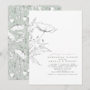 手描きのワイルドフラワーのエレガントなリハーサルディナー 招待状
