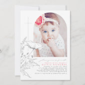 手描きのワイルドフラワーの洗礼 赤ちゃん女の子の写真 招待状 (正面)