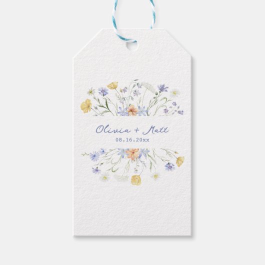 手描きのワイルドフラワーの結婚式 ギフトタグ (正面)