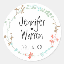手描きのワイルドフラワーの花輪 - オーダーメイド ラウンドシール