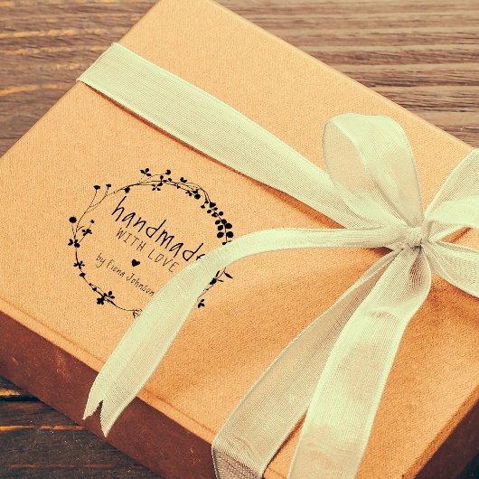 手描きのワイルドフラワーの花輪　愛を込めて手作りしました ラバースタンプ