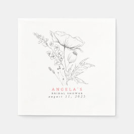 手描きのワイルドフラワーズ エレガント ミニマリスト スタンダードカクテルナプキン