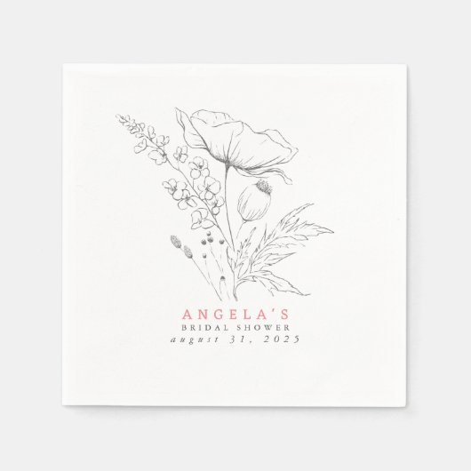 手描きのワイルドフラワーズ エレガント ミニマリスト スタンダードカクテルナプキン (正面)