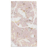 手描きのワイルドフラワーズ エレガント モダン ゴールド スモールペーパーバッグ (裏面)